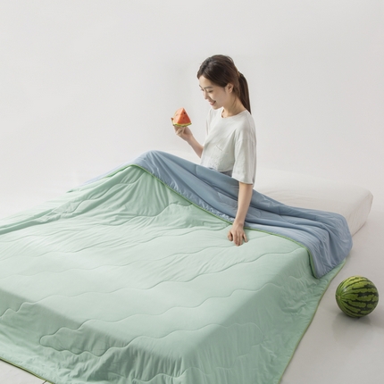 91家纺网 家纺一手货源 找家纺 慕尚家纺 2025新款凉感丝瓜瓜被 蜜瓜绿