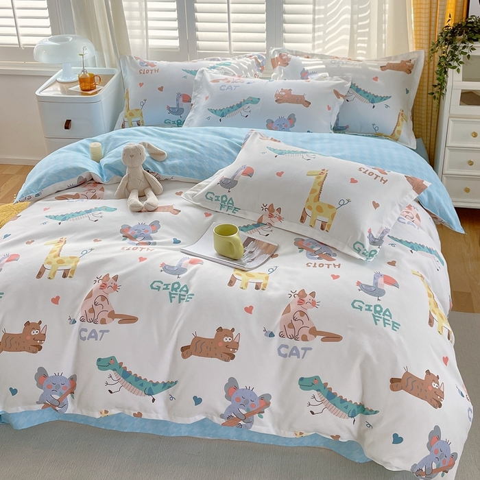 91家纺网 家纺一手货源 找家纺 金丝兔 2023新款高克重植物羊绒生态加厚磨毛印花四件套 动物乐园