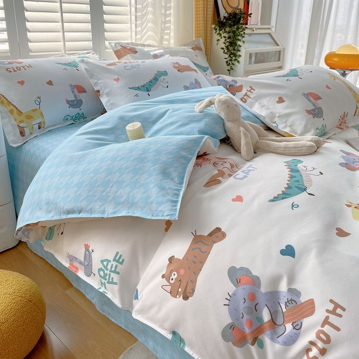 91家纺网 家纺一手货源 找家纺 金丝兔 2023新款高克重植物羊绒生态加厚磨毛印花四件套 动物乐园