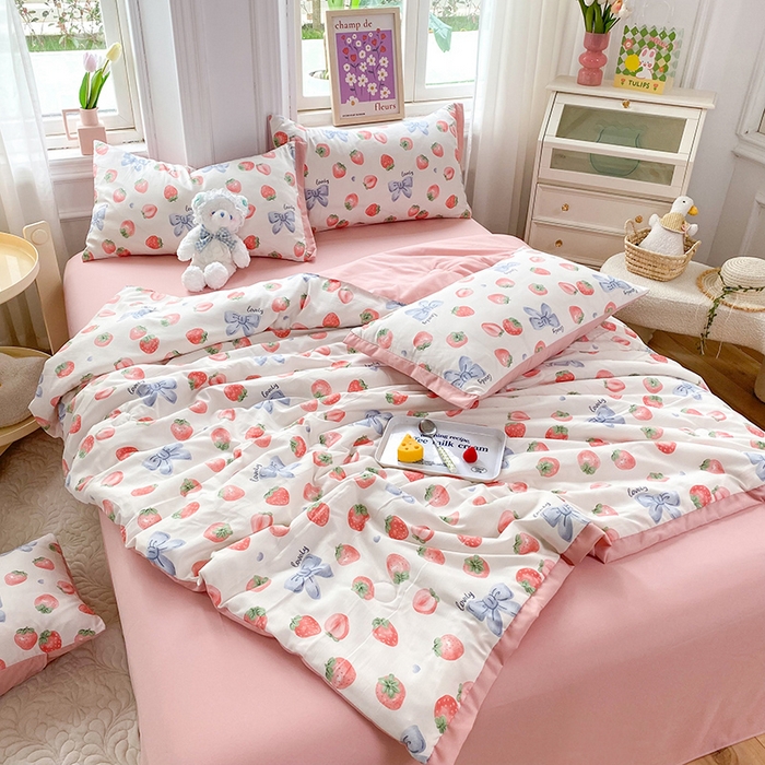 91家纺网 家纺一手货源 找家纺 （总）梦之岛 2023新款A类母婴级双层纱水洗棉麻夏凉被四件套