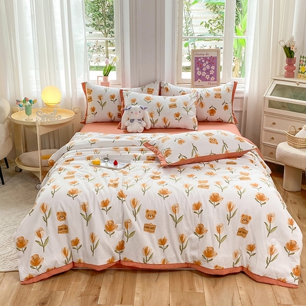 91家纺网 家纺一手货源 找家纺 （总）梦之岛 2023新款A类母婴级双层纱水洗棉麻夏凉被四件套