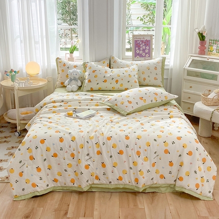 91家纺网 家纺一手货源 找家纺 （总）梦之岛 2023新款A类母婴级双层纱水洗棉麻夏凉被四件套