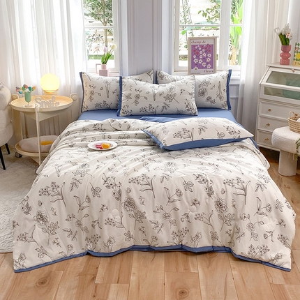 91家纺网 家纺一手货源 找家纺 （总）梦之岛 2023新款A类母婴级双层纱水洗棉麻夏凉被四件套