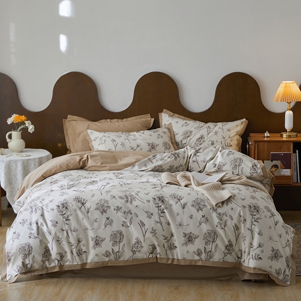 91家纺网 家纺一手货源 找家纺 （总）千朵森 2024新款 全棉长绒棉拼角款印花四件套风格二 莱莎