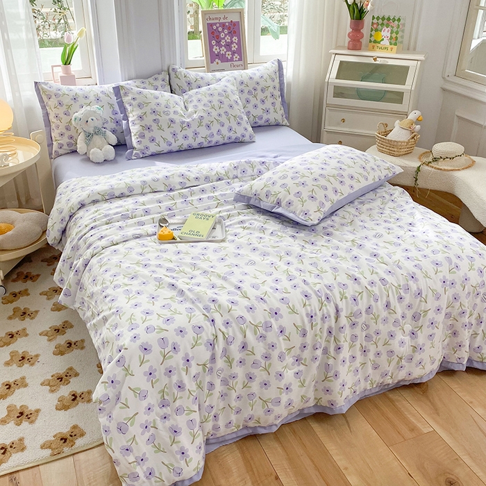 91家纺网 家纺一手货源 找家纺 梦之岛 2023新款A类母婴级双层纱水洗棉麻夏凉被四件套 夏朵