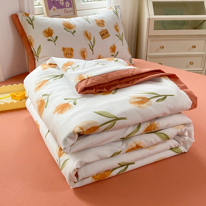 91家纺网 家纺一手货源 找家纺 梦之岛 2023新款A类母婴级双层纱水洗棉麻夏凉被四件套 可爱熊