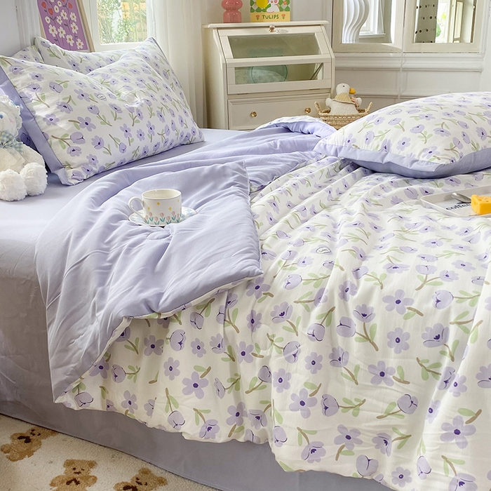 91家纺网 家纺一手货源 找家纺 梦之岛 2023新款A类母婴级双层纱水洗棉麻夏凉被四件套 夏朵