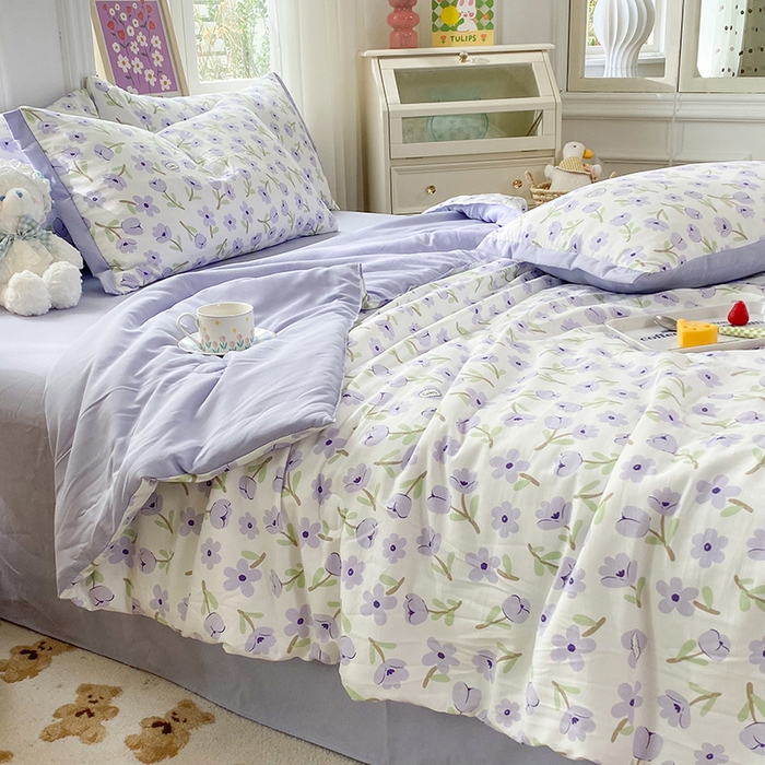 91家纺网 家纺一手货源 找家纺 梦之岛 2023新款A类母婴级双层纱水洗棉麻夏凉被四件套 夏朵