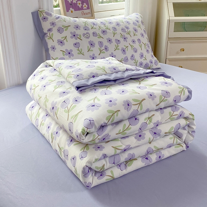 91家纺网 家纺一手货源 找家纺 梦之岛 2023新款A类母婴级双层纱水洗棉麻夏凉被四件套 夏朵