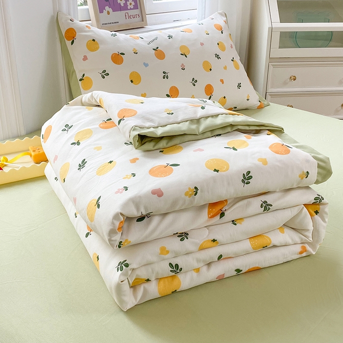 91家纺网 家纺一手货源 找家纺 梦之岛 2023新款A类母婴级双层纱水洗棉麻夏凉被四件套 小柠檬