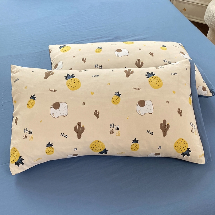 91家纺网 家纺一手货源 找家纺 梦之岛 2023新款A类母婴级双层纱水洗棉麻夏凉被四件套 小菠萝