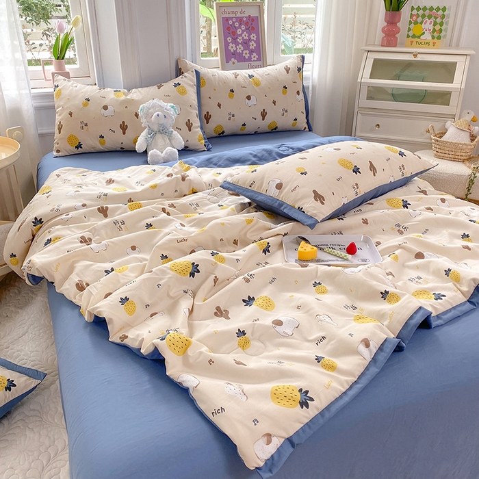 91家纺网 家纺一手货源 找家纺 梦之岛 2023新款A类母婴级双层纱水洗棉麻夏凉被四件套 小菠萝