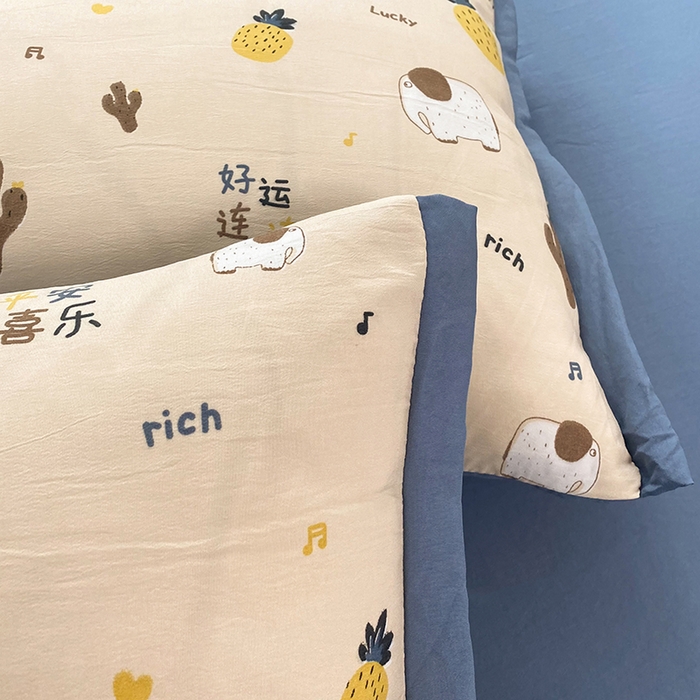 91家纺网 家纺一手货源 找家纺 梦之岛 2023新款A类母婴级双层纱水洗棉麻夏凉被四件套 小菠萝