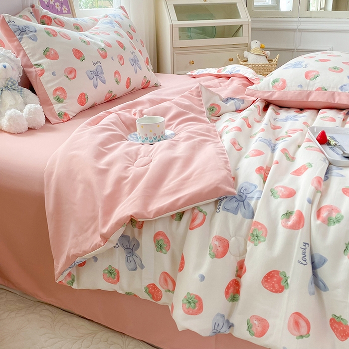 91家纺网 家纺一手货源 找家纺 梦之岛 2023新款A类母婴级双层纱水洗棉麻夏凉被四件套 爱丽丝