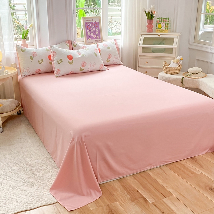 91家纺网 家纺一手货源 找家纺 梦之岛 2023新款A类母婴级双层纱水洗棉麻夏凉被四件套 甜心兔