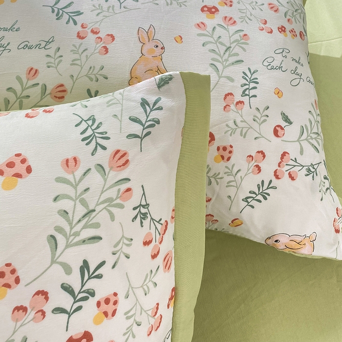 91家纺网 家纺一手货源 找家纺 梦之岛 2023新款A类母婴级双层纱水洗棉麻夏凉被四件套 绿野仙踪