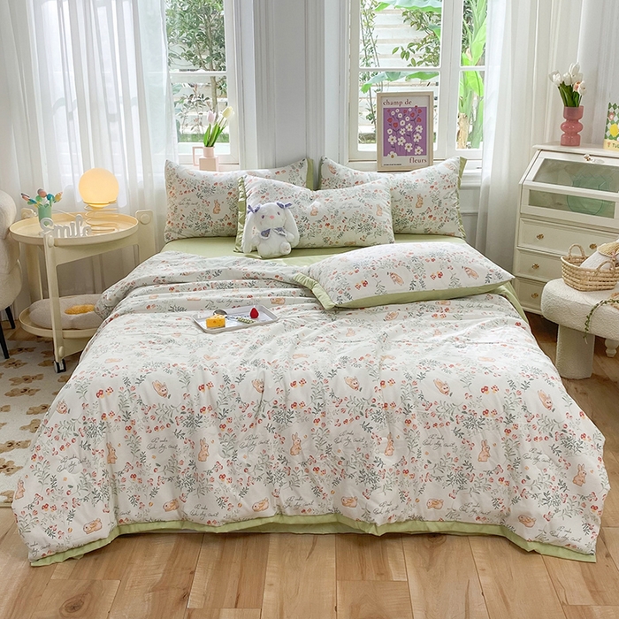 91家纺网 家纺一手货源 找家纺 梦之岛 2023新款A类母婴级双层纱水洗棉麻夏凉被四件套 绿野仙踪