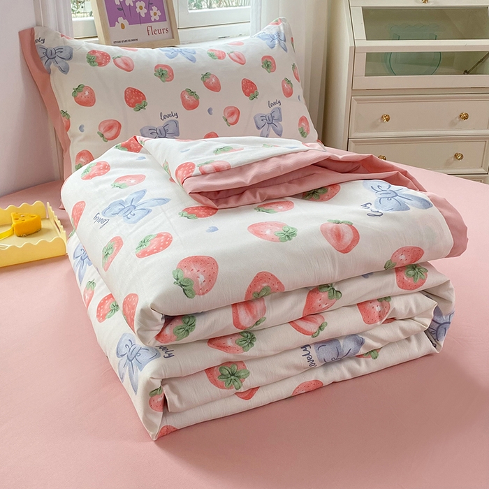 91家纺网 家纺一手货源 找家纺 梦之岛 2023新款A类母婴级双层纱水洗棉麻夏凉被四件套 爱丽丝