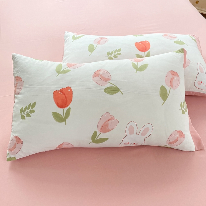 91家纺网 家纺一手货源 找家纺 梦之岛 2023新款A类母婴级双层纱水洗棉麻夏凉被四件套 甜心兔