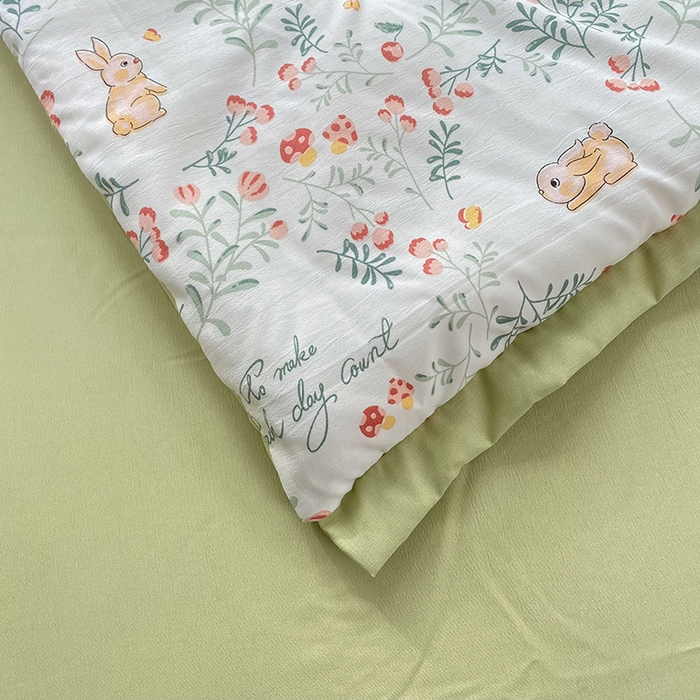 91家纺网 家纺一手货源 找家纺 梦之岛 2023新款A类母婴级双层纱水洗棉麻夏凉被四件套 绿野仙踪