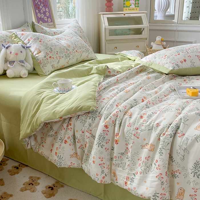 91家纺网 家纺一手货源 找家纺 梦之岛 2023新款A类母婴级双层纱水洗棉麻夏凉被四件套 绿野仙踪