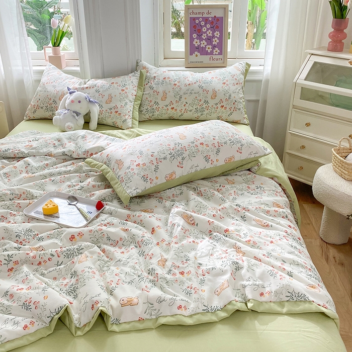 91家纺网 家纺一手货源 找家纺 梦之岛 2023新款A类母婴级双层纱水洗棉麻夏凉被四件套 绿野仙踪