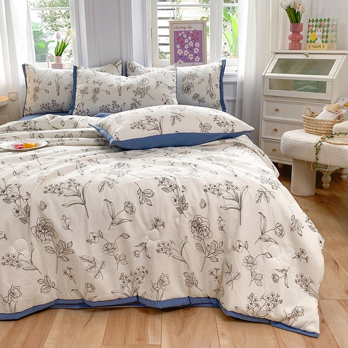 91家纺网 家纺一手货源 找家纺 梦之岛 2023新款A类母婴级双层纱水洗棉麻夏凉被四件套 雅韵