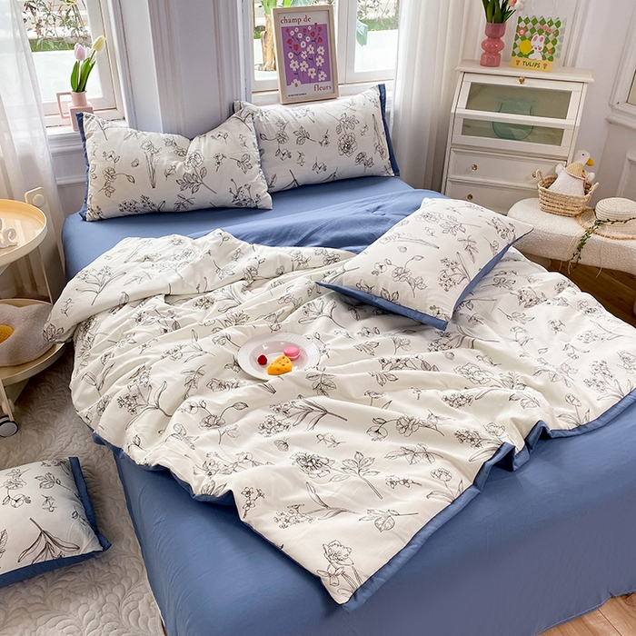 91家纺网 家纺一手货源 找家纺 梦之岛 2023新款A类母婴级双层纱水洗棉麻夏凉被四件套 雅韵