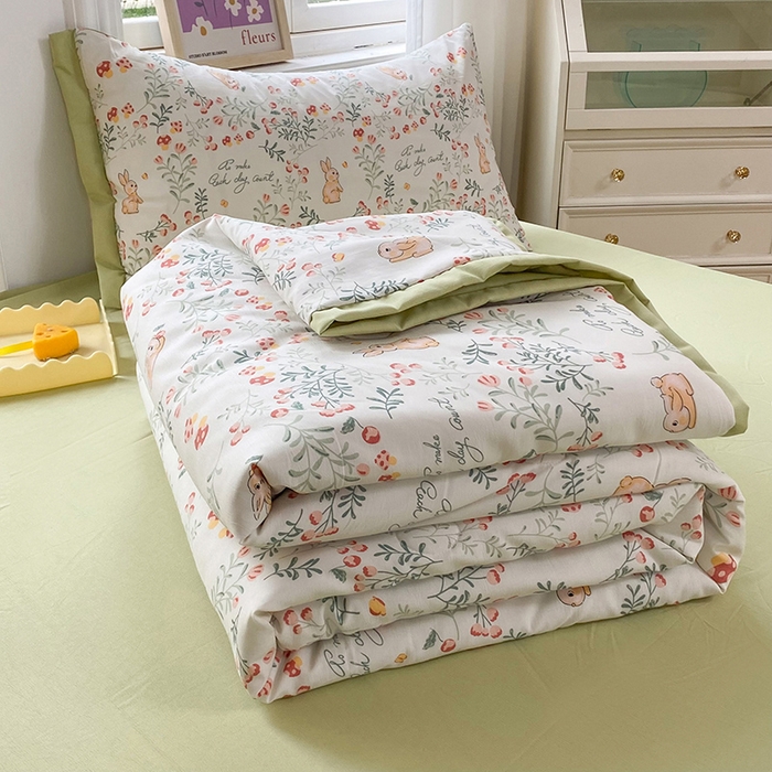 91家纺网 家纺一手货源 找家纺 梦之岛 2023新款A类母婴级双层纱水洗棉麻夏凉被四件套 绿野仙踪