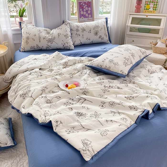 91家纺网 家纺一手货源 找家纺 梦之岛 2023新款A类母婴级双层纱水洗棉麻夏凉被四件套 雅韵