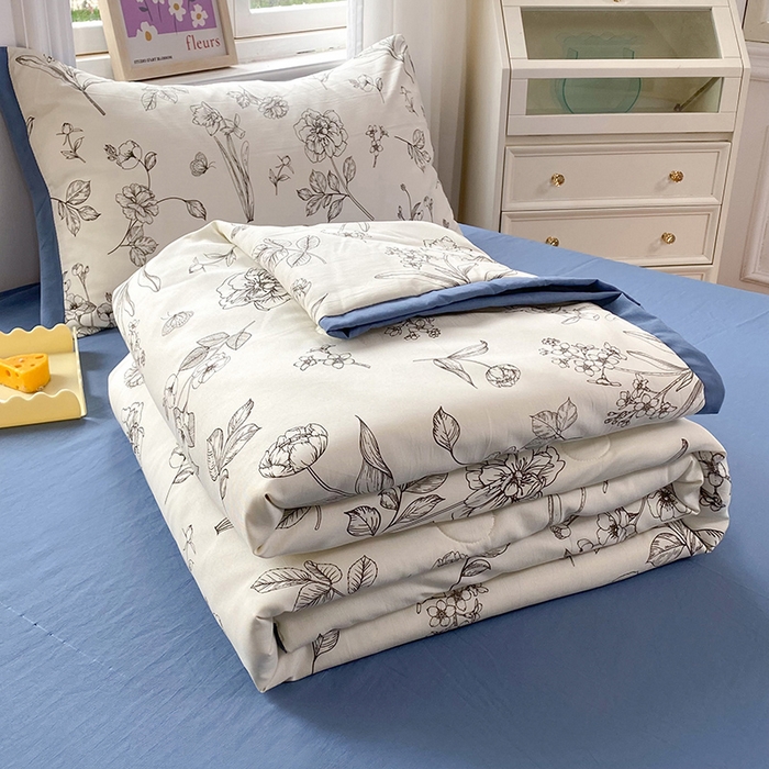 91家纺网 家纺一手货源 找家纺 梦之岛 2023新款A类母婴级双层纱水洗棉麻夏凉被四件套 雅韵