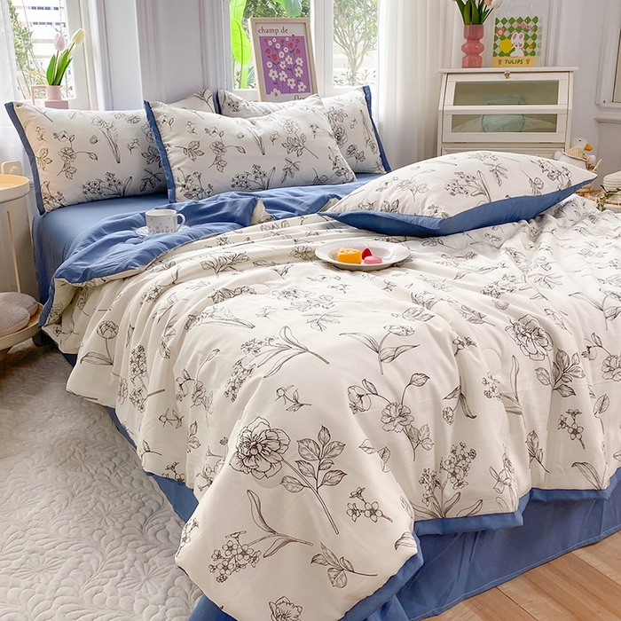 91家纺网 家纺一手货源 找家纺 梦之岛 2023新款A类母婴级双层纱水洗棉麻夏凉被四件套 雅韵