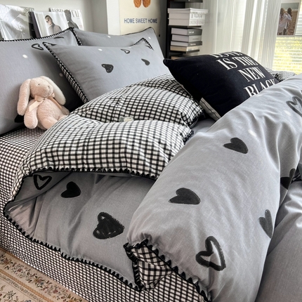 91家纺网 家纺一手货源 找家纺 HL原创2023新款贝壳边全棉四件套 小心心