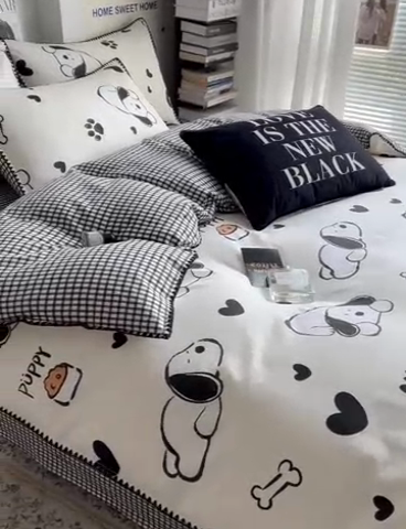 91家纺网 家纺一手货源 找家纺 HL原创2023新款贝壳边全棉四件套 旺财