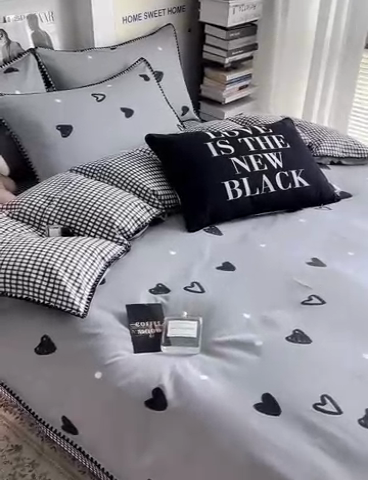 91家纺网 家纺一手货源 找家纺 HL原创2023新款贝壳边全棉四件套 小心心