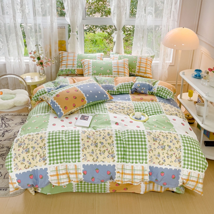 91家纺网 家纺一手货源 找家纺 感遇 2023 4月全棉四件套 1格子小花