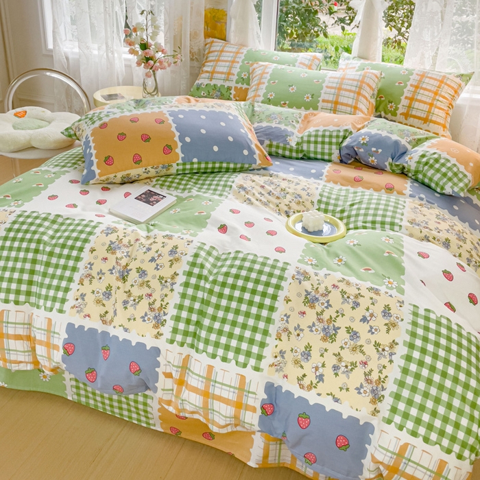 91家纺网 家纺一手货源 找家纺 感遇 2023 4月全棉四件套 1格子小花