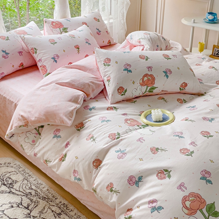 91家纺网 家纺一手货源 找家纺 感遇 2023 4月全棉四件套 15玫瑰小兔