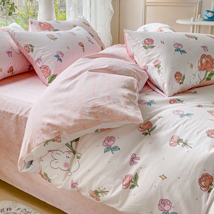 91家纺网 家纺一手货源 找家纺 感遇 2023 4月全棉四件套 15玫瑰小兔