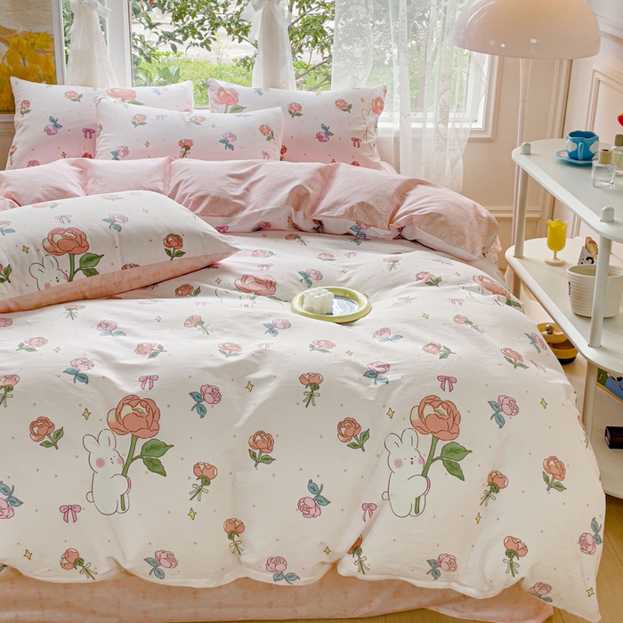 91家纺网 家纺一手货源 找家纺 感遇 2023 4月全棉四件套 15玫瑰小兔