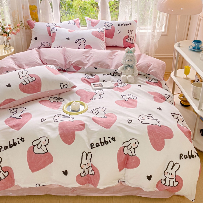 91家纺网 家纺一手货源 找家纺 感遇 2023 4月全棉四件套 3桃心小兔