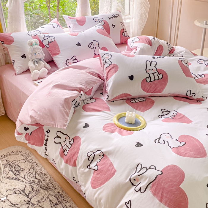 91家纺网 家纺一手货源 找家纺 感遇 2023 4月全棉四件套 3桃心小兔