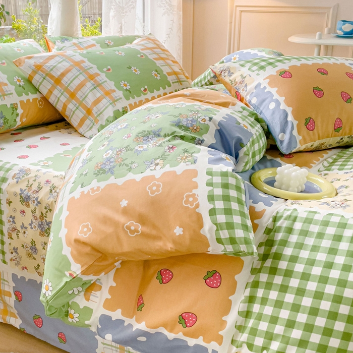 91家纺网 家纺一手货源 找家纺 感遇 2023 4月全棉四件套 1格子小花