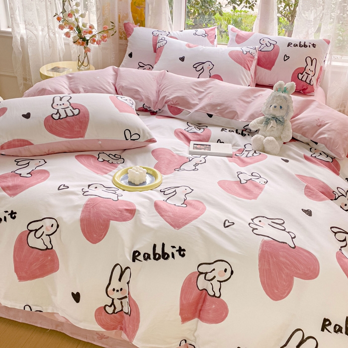 91家纺网 家纺一手货源 找家纺 感遇 2023 4月全棉四件套 3桃心小兔