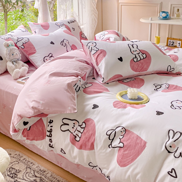 91家纺网 家纺一手货源 找家纺 感遇 2023 4月全棉四件套 3桃心小兔