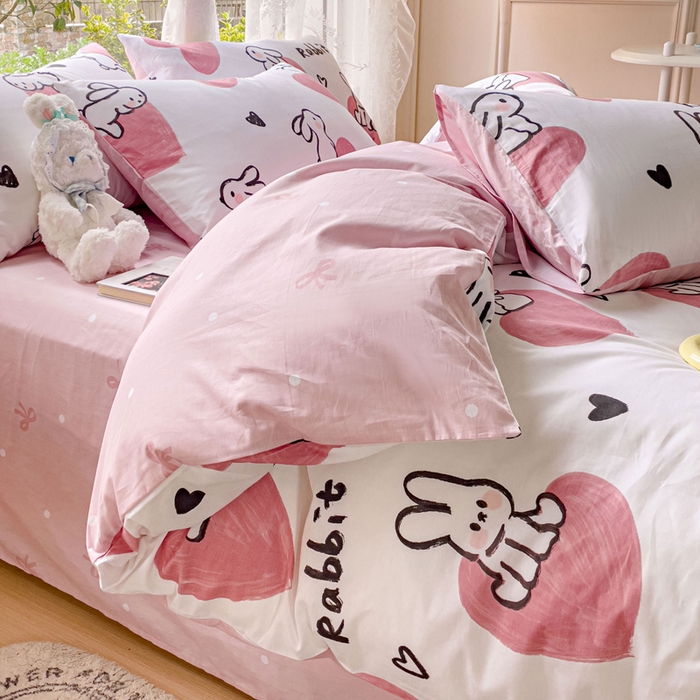 91家纺网 家纺一手货源 找家纺 感遇 2023 4月全棉四件套 3桃心小兔