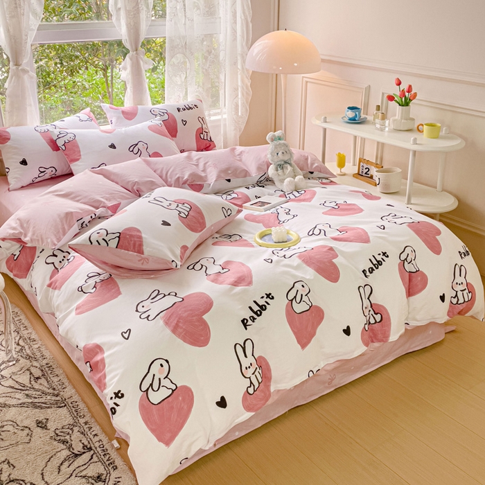 91家纺网 家纺一手货源 找家纺 感遇 2023 4月全棉四件套 3桃心小兔