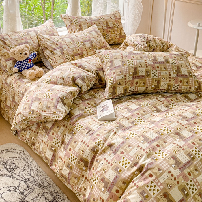 91家纺网 家纺一手货源 找家纺 感遇 2023 4月全棉四件套 4格子小熊