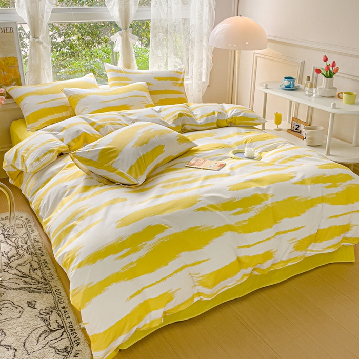 91家纺网 家纺一手货源 找家纺 感遇 2023 4月全棉四件套 6水波纹黄