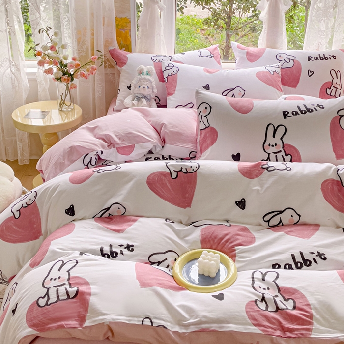 91家纺网 家纺一手货源 找家纺 感遇 2023 4月全棉四件套 3桃心小兔